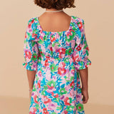 Girls Multi Vivid Floral Smocked Long Sleeve Dress