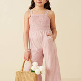 Girls Blush Smocked Marled Jumpsuit