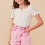 Pink Washed Cutoff Denim Shorts