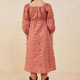 Rust Botanical Embroidered Dress