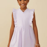 Girls Lavender Ruffle V-Neck Sleeveless Poplin Dress