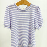 Lavender Textured Stripe Puff Sleeve Knit Top