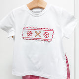Baseball Smocked Shirt and Red Gingham Shorts Set