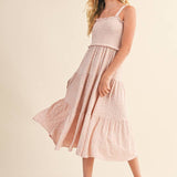 Pink Floral Tween Girls Smocked Tiered Midi Dress