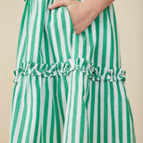 Girls Green Striped Poplin Dress