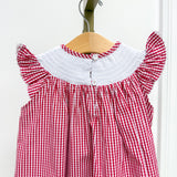 Red Gingham Baseball Smocked Bishop Dress
