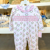 Holiday Pink Wreath Girls Romper