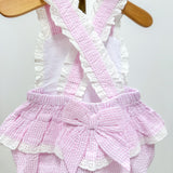 Pink Seersucker Easter Bunny Ruffle Romper