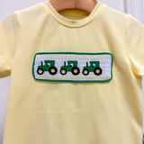 Green Tractor Smocked T-Shirt and Gray Gingham Shorts Set
