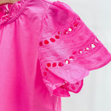 Pink Scalloped Eyelet Lace Sleeve Top