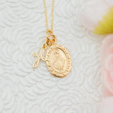 Gold Plated Miraculous Medal Cross Necklace