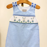 Light Blue Gingham Easter Egg & Bunnies Smocked JonJon