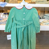 Santa Face Girls Green Gingham Dress