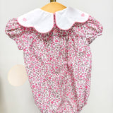 Charlotte Pink Floral Embroidered Heart Scallop Collar Bubble