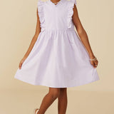 Girls Lavender Ruffle V-Neck Sleeveless Poplin Dress