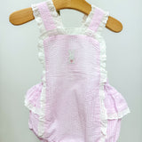 Pink Seersucker Easter Bunny Ruffle Romper