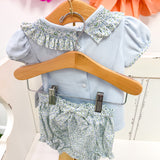 Light Blue Floral Bloomers w/ Smocked Collar