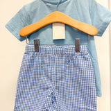 Blue Gingham Crawfish Smocked Shirt and Shorts Set
