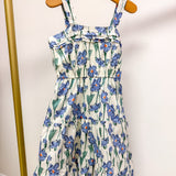 Blue Floral print Pleat Poplin Dress