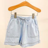Girl Contrast Light Blue Stitched patch Pocket Shorts