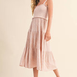 Pink Floral Tween Girls Smocked Tiered Midi Dress