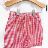 Baseball Smocked Shirt and Red Gingham Shorts Set