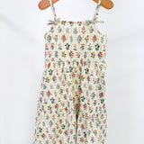 Beige Block Print Poplin Dress