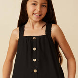 Black Button Detail Ruffle Tank