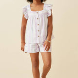 Girls Purple Striped Square Neck Ruffled Top