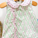 Claire Green & Pink Floral Scallop Dress