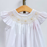 White & Ecru Smocked Geo A/S Dress