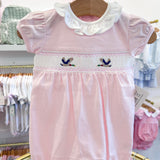 Pink Mallard Duck Hand Smocked Pima Bubble