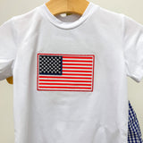 Blue Gingham USA Flag T-Shirt and Shorts Set