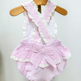 Pink Seersucker Easter Bunny Ruffle Romper