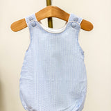 Classic Light Blue Seersucker Bubble Romper