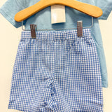 Blue Gingham Crawfish Smocked Shirt and Shorts Set