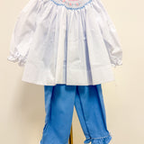 Saige Smocked Blue Pants Set