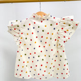 Ivory Multicolor Polka Dot Pleated Blouse