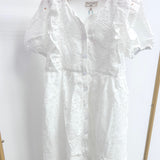 Off White Button Down Floral Eyelet Dress