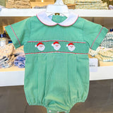 Santa Face Boy's Green Gingham Bubble