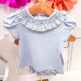 Light Blue Floral Bloomers w/ Smocked Collar