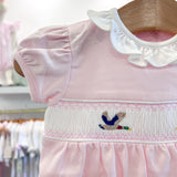 Pink Mallard Duck Hand Smocked Pima Bubble