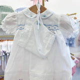 Brylie Blue Floral Embroidery White Bloomer Set