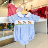 HORSES BOY´S - Blue gingham boy´s bubble S/S