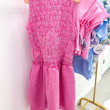 Pink Gingham Seersucker Smocked Tank Dress