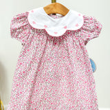 Charlotte Pink Floral Embroidered Heart Scallop Collar Dress