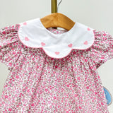 Charlotte Pink Floral Embroidered Heart Scallop Collar Dress