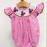 Pink Gingham Crawfish Smocked Flutter Romper