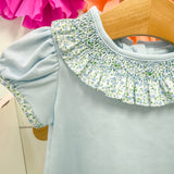 Light Blue Floral Bloomers w/ Smocked Collar