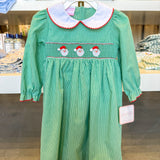 Santa Face Girls Green Gingham Dress